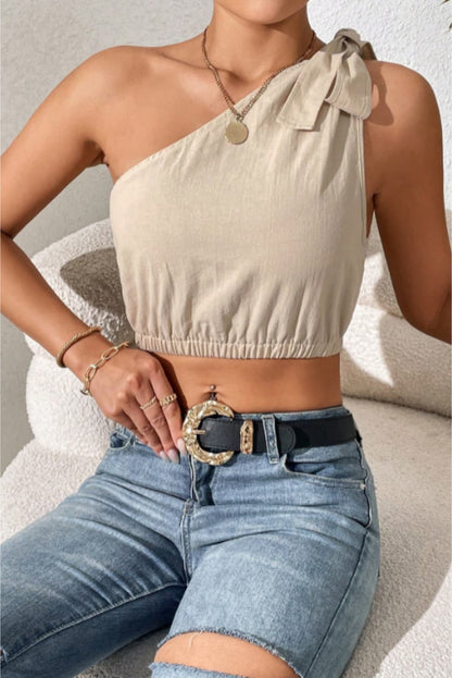 Cropped One-Shoulder Striped Tie Shoulder Tank