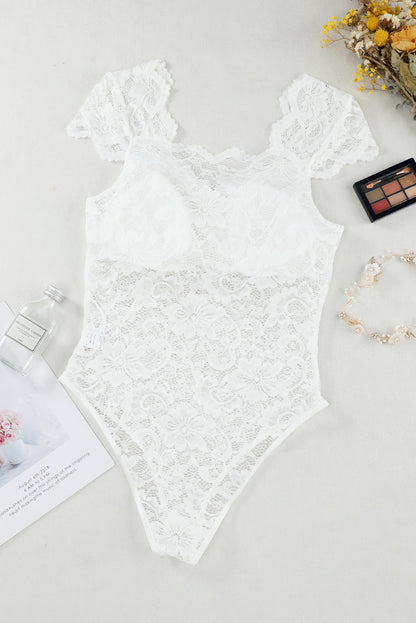 Ruched Sweetheart Neck Lace Bodysuit