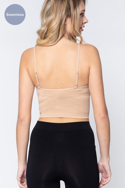 Round Neck Crop Rib Seamless Nude Cami