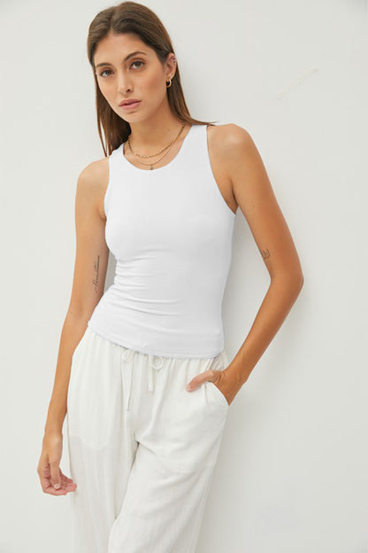 White Round Neck Wide Strap Tank